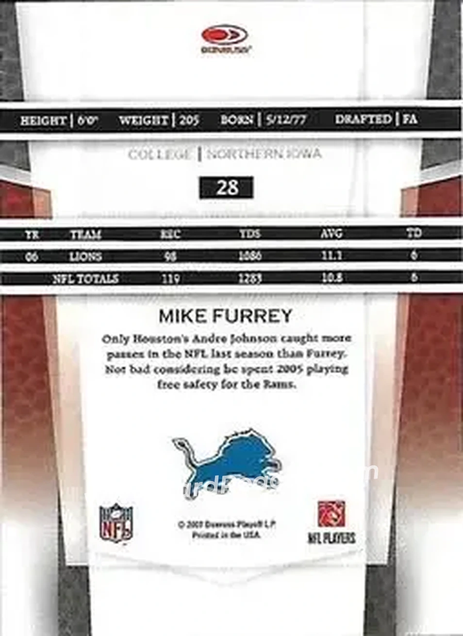 2007 Leaf Certified Materials #28 - Mike Furrey - Detroit Lions - Back