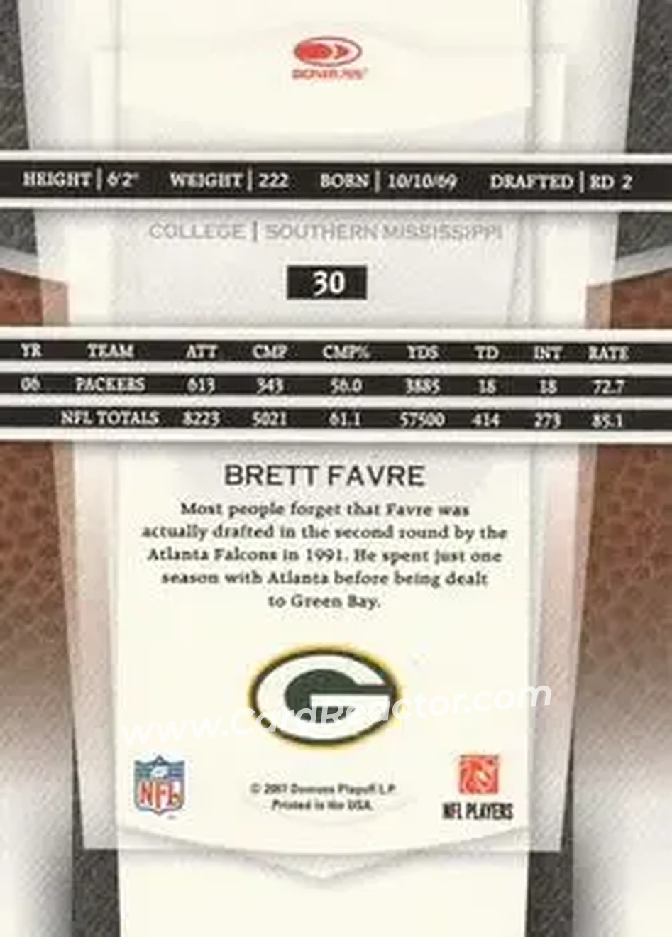 2007 Leaf Certified Materials #30 - Brett Favre - Green Bay Packers - Back 2007 Leaf Certified Materials #30 - Brett Favre - Green Bay Packers - Back