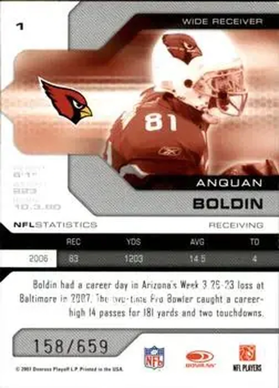 2007 Leaf Limited #1 - Anquan Boldin - Arizona Cardinals - Back