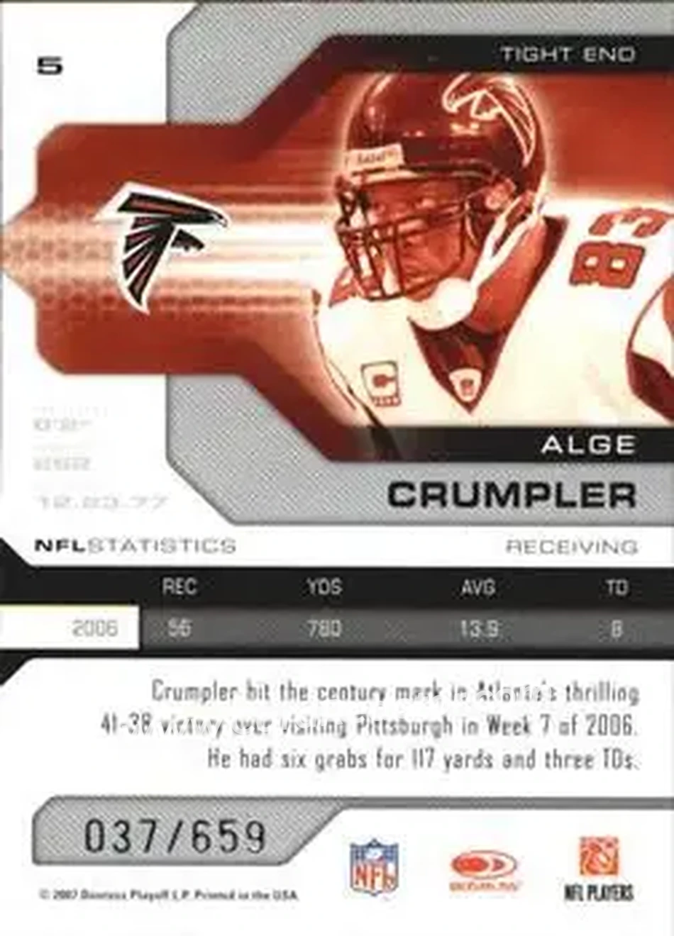 2007 Leaf Limited #5 - Alge Crumpler - Atlanta Falcons - Back