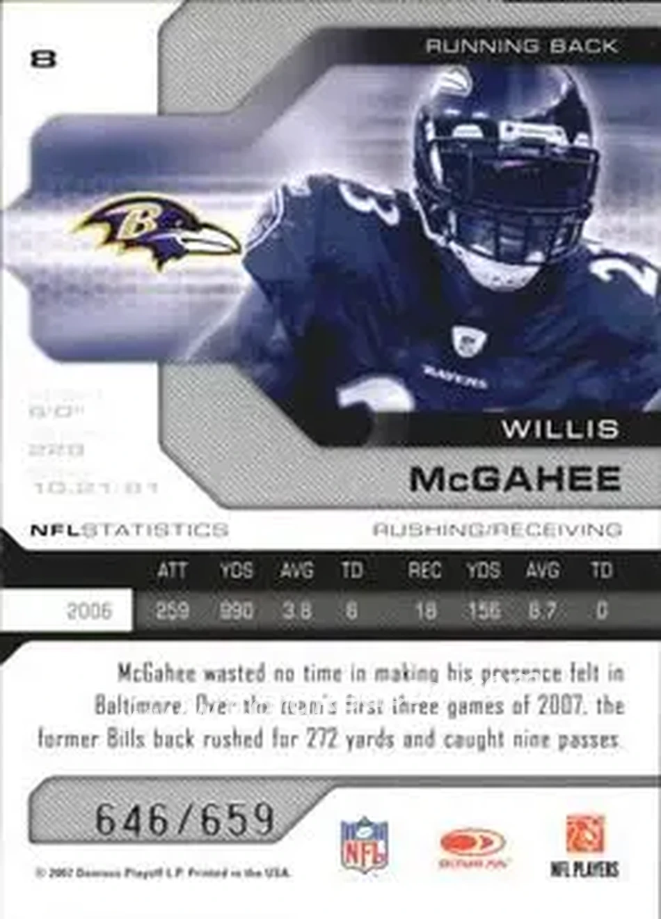 2007 Leaf Limited #8 - Willis McGahee - Baltimore Ravens - Back