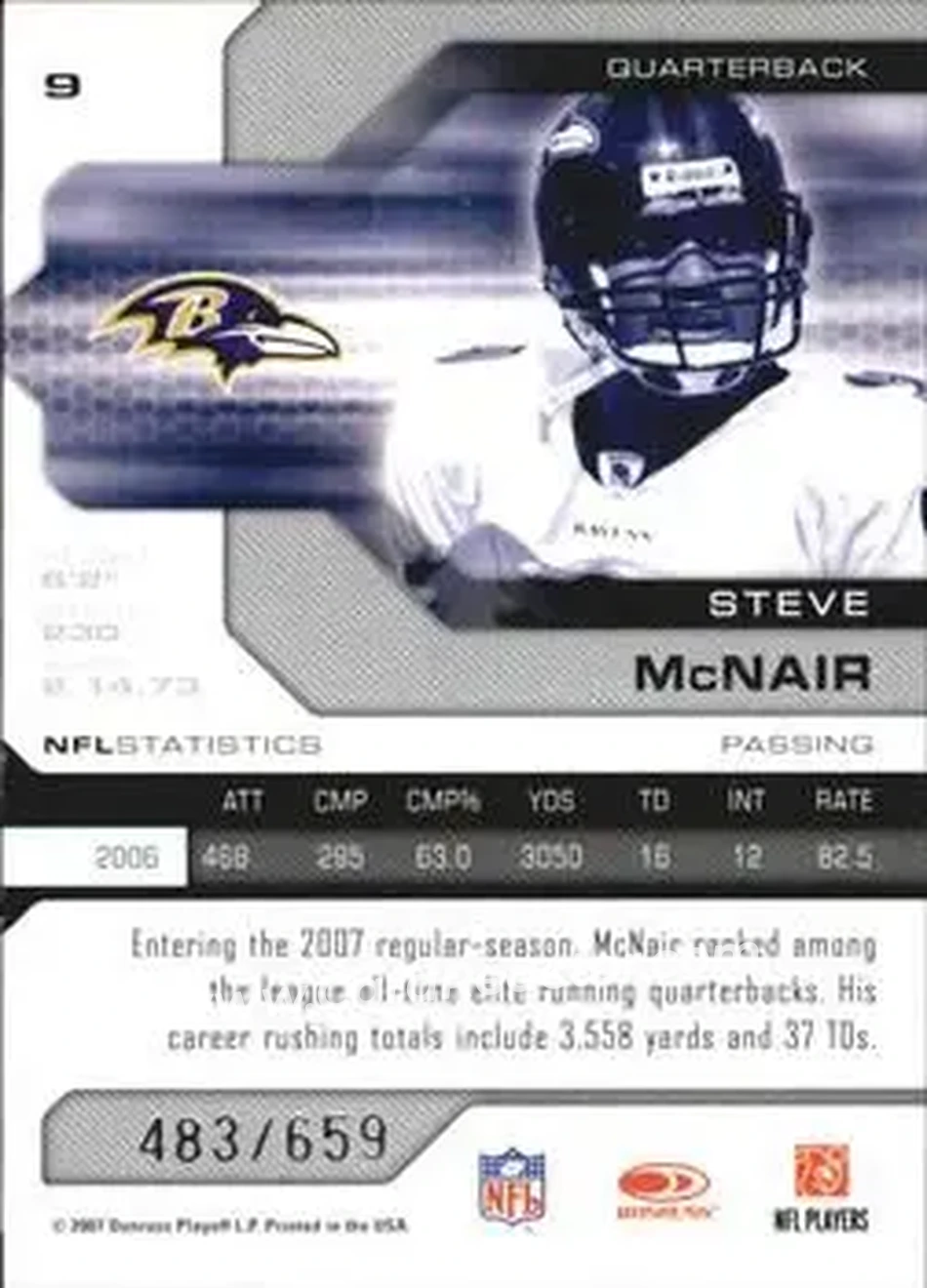 2007 Leaf Limited #9 - Steve McNair - Baltimore Ravens - Back