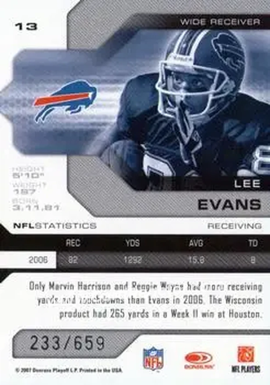 2007 Leaf Limited #13 - Lee Evans - Buffalo Bills - Back