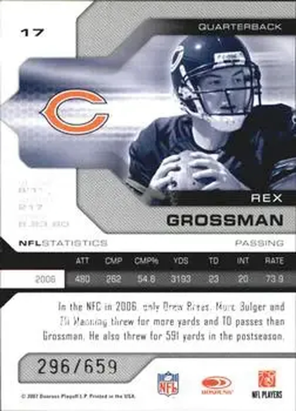 2007 Leaf Limited #17 - Rex Grossman - Chicago Bears - Back