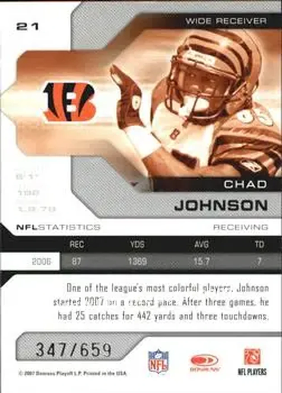 2007 Leaf Limited #21 - Chad Ochocinco - Cincinnati Bengals - Back