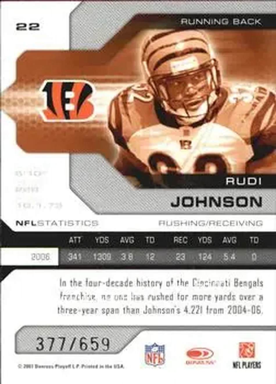 2007 Leaf Limited #22 - Rudi Johnson - Cincinnati Bengals - Back