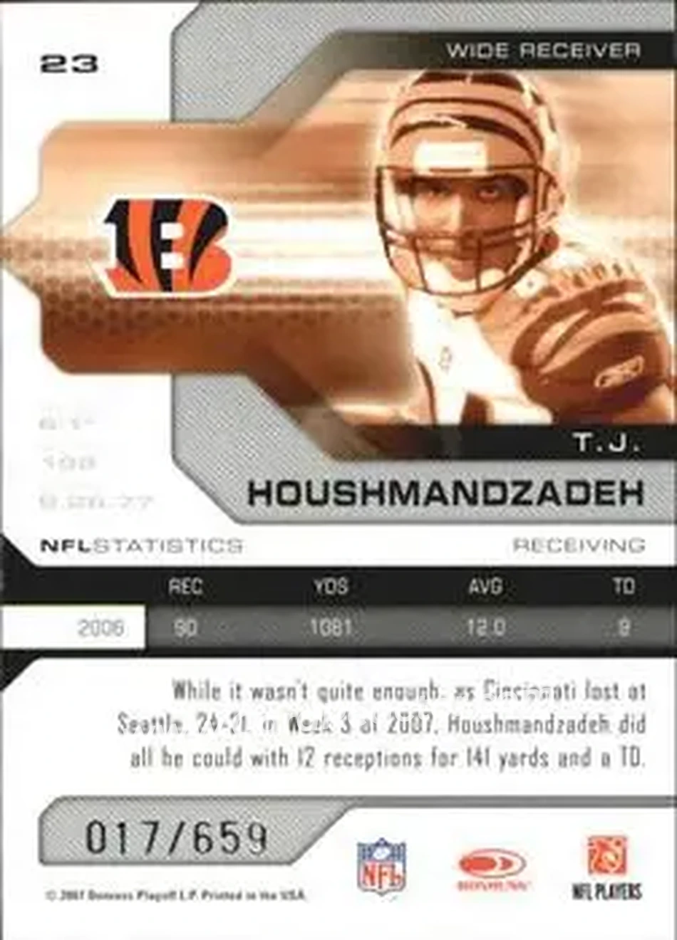 2007 Leaf Limited #23 - T.J. Houshmandzadeh - Cincinnati Bengals - Back