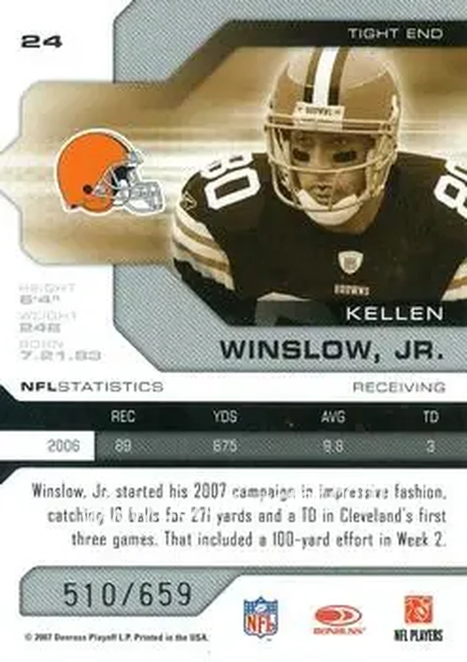 2007 Leaf Limited #24 - Kellen Winslow Jr. - Cleveland Browns - Back