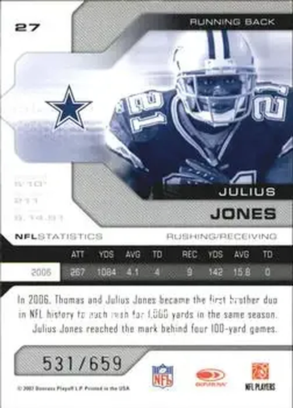 2007 Leaf Limited #27 - Julius Jones - Dallas Cowboys - Back