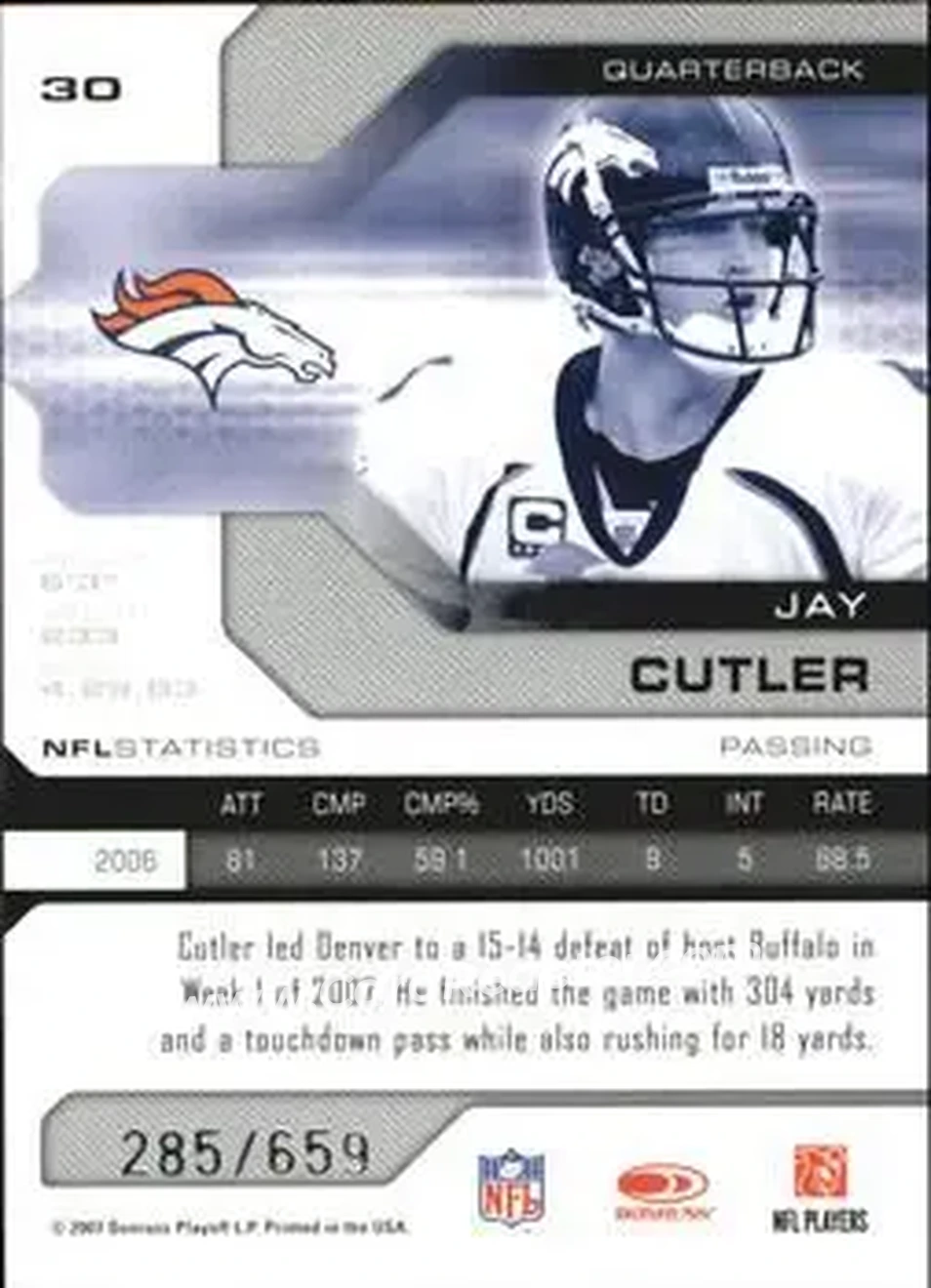 2007 Leaf Limited #30 - Jay Cutler - Denver Broncos - Back