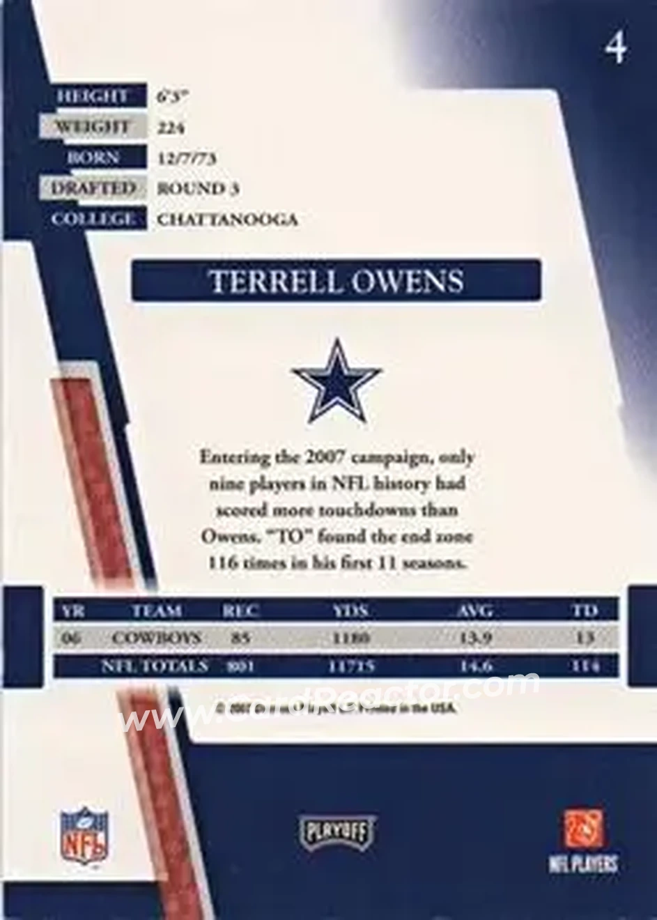 2007 Playoff Absolute Memorabilia #4 - Terrell Owens - Dallas Cowboys - Back