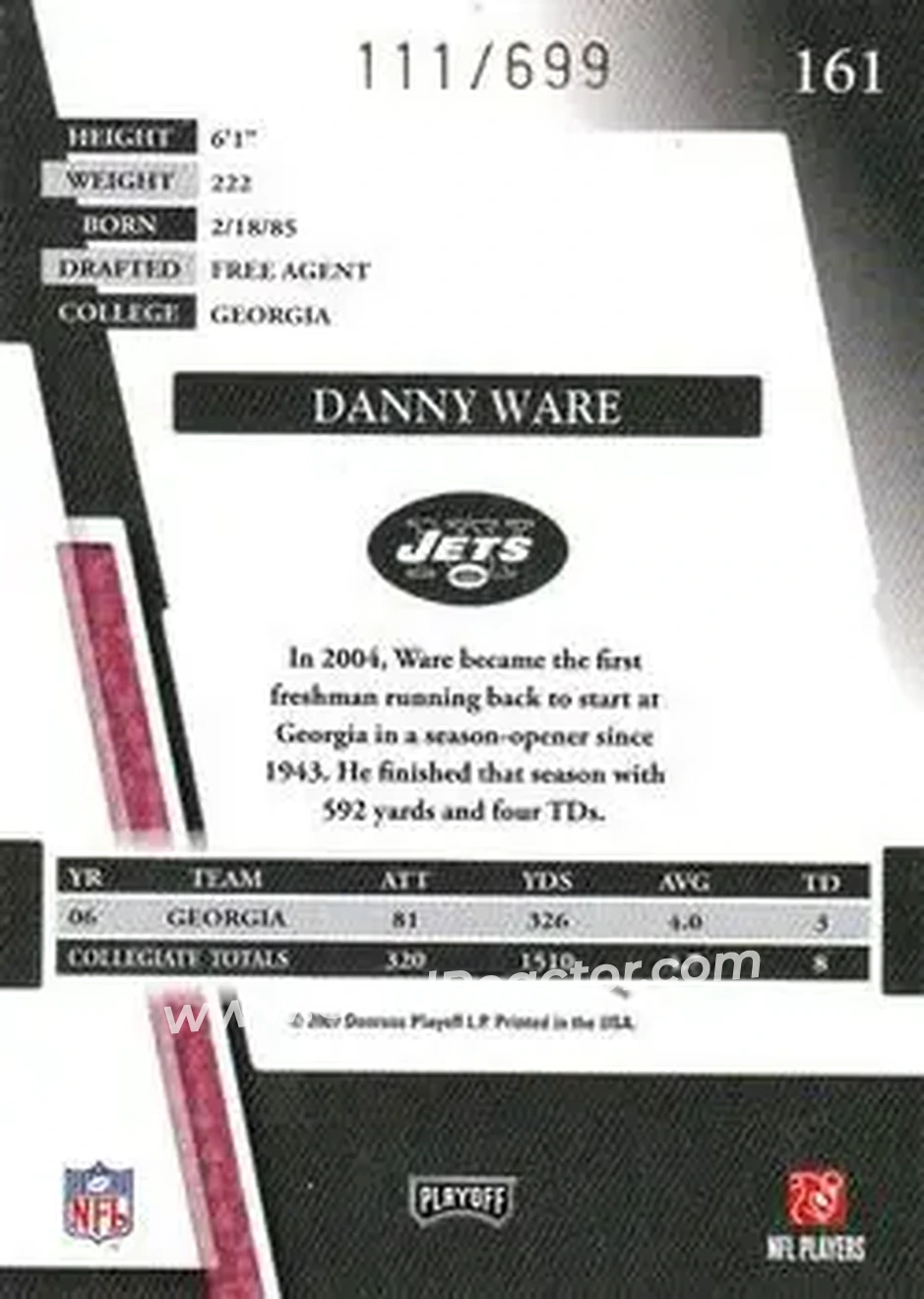 2007 Playoff Absolute Memorabilia #161 - Danny Ware - New York Jets - Back