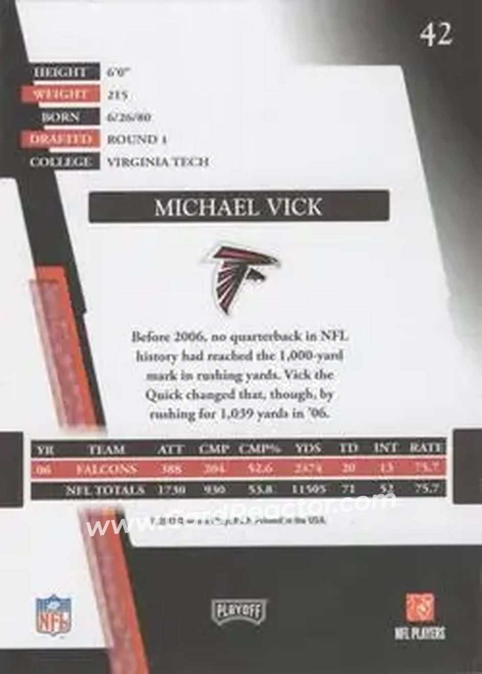 2007 Playoff Absolute Memorabilia #42 - Michael Vick - Atlanta Falcons - Back