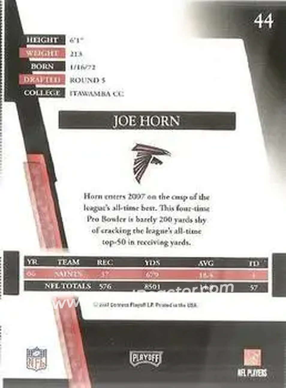 2007 Playoff Absolute Memorabilia #44 - Joe Horn - Atlanta Falcons - Back 2007 Playoff Absolute Memorabilia #44 - Joe Horn - Atlanta Falcons - Back