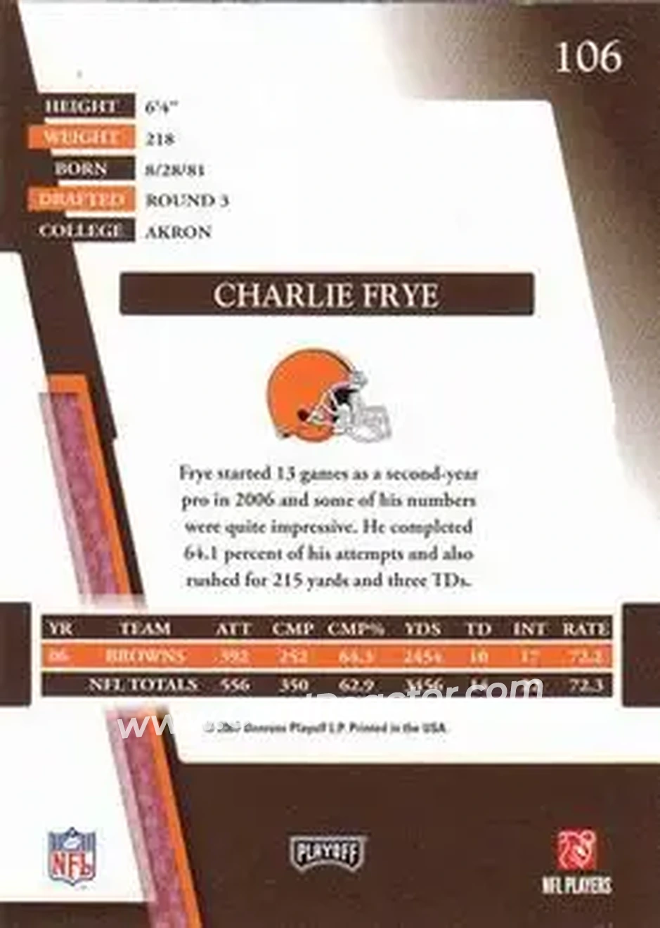 2007 Playoff Absolute Memorabilia #106 - Charlie Frye - Cleveland Browns - Back