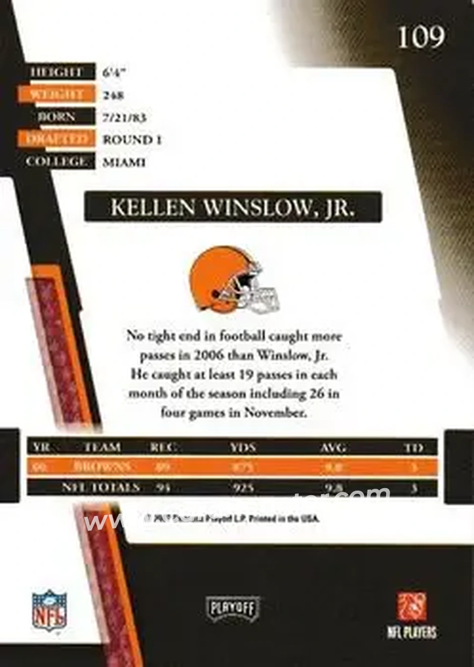 2007 Playoff Absolute Memorabilia #109 - Kellen Winslow Jr. - Cleveland Browns - Back