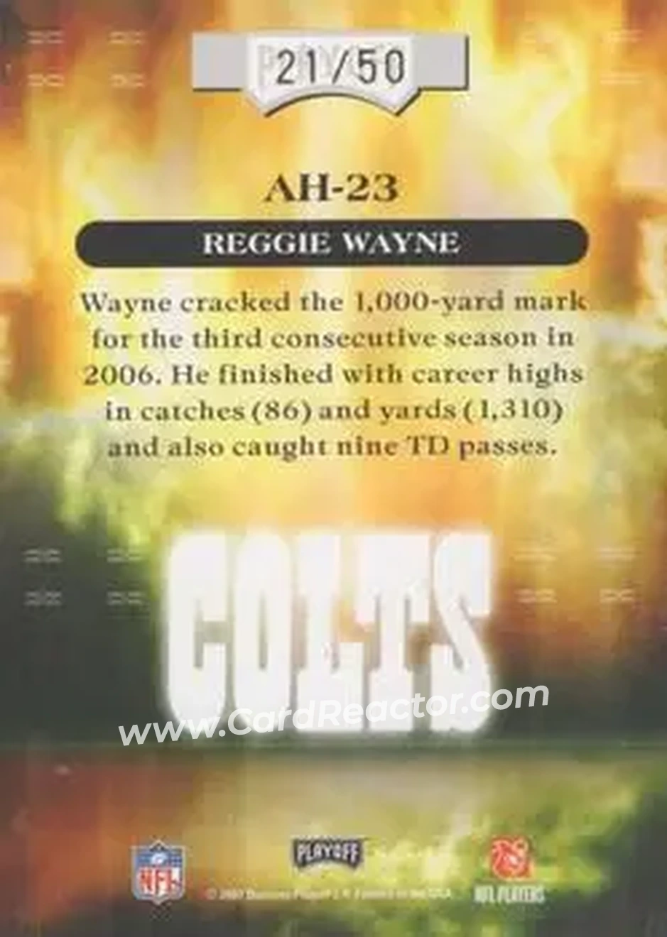 2007 Playoff Absolute Memorabilia - Absolute Heroes Gold #AH-23 - Reggie Wayne - Indianapolis Colts - Back