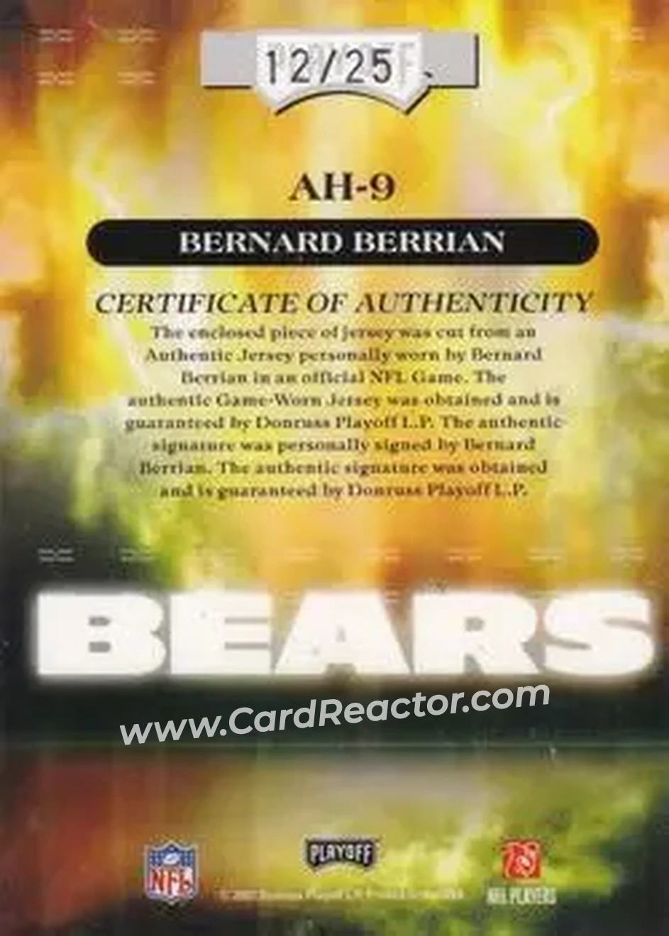 2007 Playoff Absolute Memorabilia - Absolute Heroes Materials Autographs Prime #AH-9 - Bernard Berrian - Chicago Bears - Back