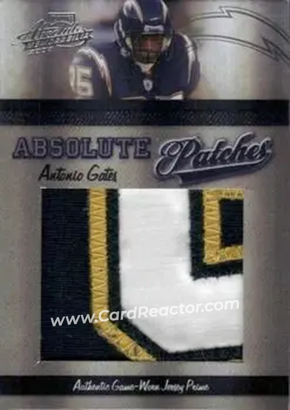 2007 Playoff Absolute Memorabilia - Absolute Patches Prime #AP-6 - Antonio Gates - San Diego Chargers - Front 2007 Playoff Absolute Memorabilia - Absolute Patches Prime #AP-6 - Antonio Gates - San Diego Chargers - Front