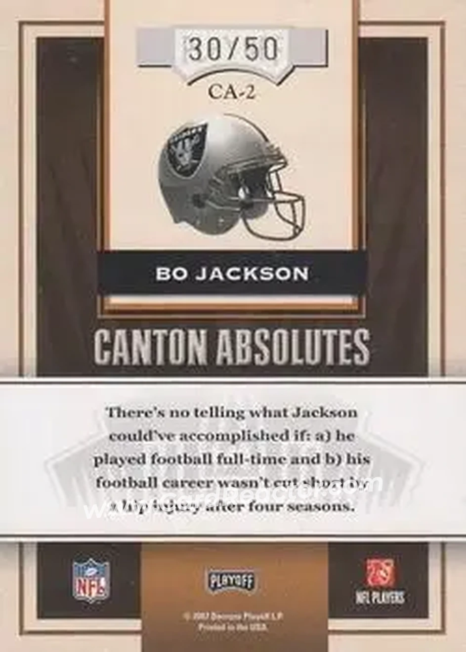 2007 Playoff Absolute Memorabilia - Canton Absolutes Gold #CA-2 - Bo Jackson - Los Angeles Raiders - Back