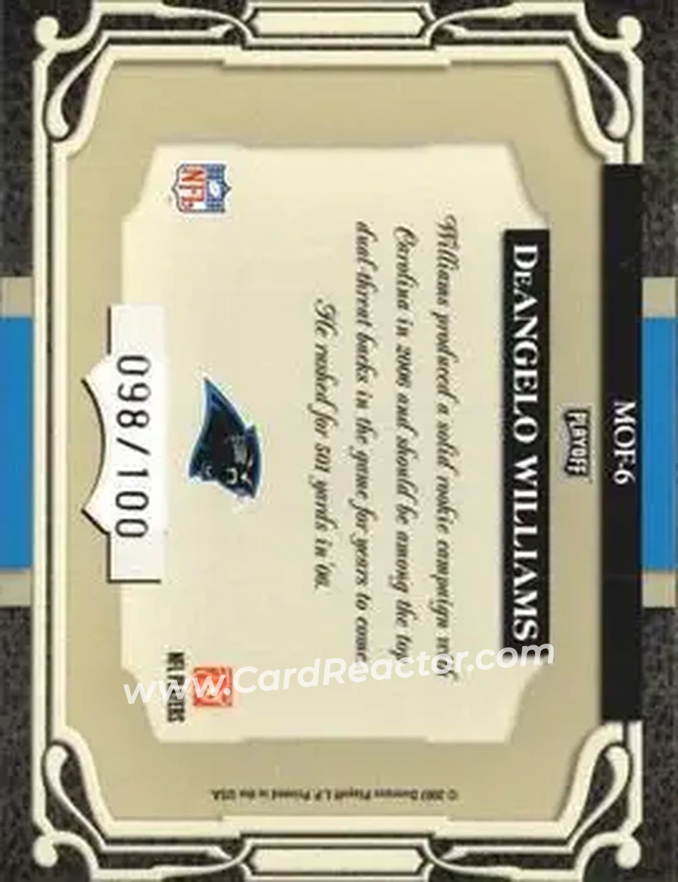 2007 Playoff Absolute Memorabilia - Marks of Fame #MOF-6 - DeAngelo Williams - Carolina Panthers - Back