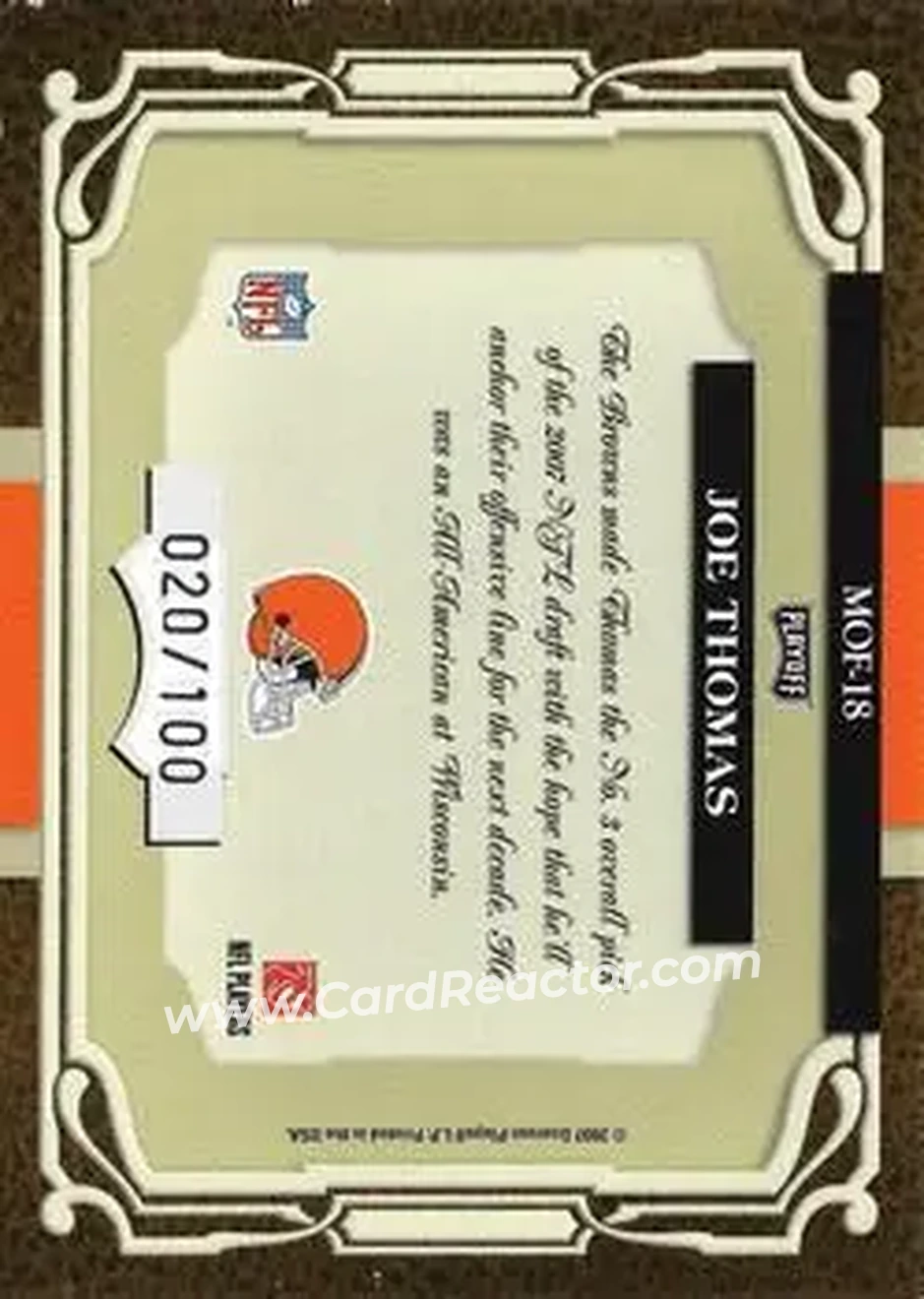 2007 Playoff Absolute Memorabilia - Marks of Fame #MOF-18 - Joe Thomas - Cleveland Browns - Back 2007 Playoff Absolute Memorabilia - Marks of Fame #MOF-18 - Joe Thomas - Cleveland Browns - Back
