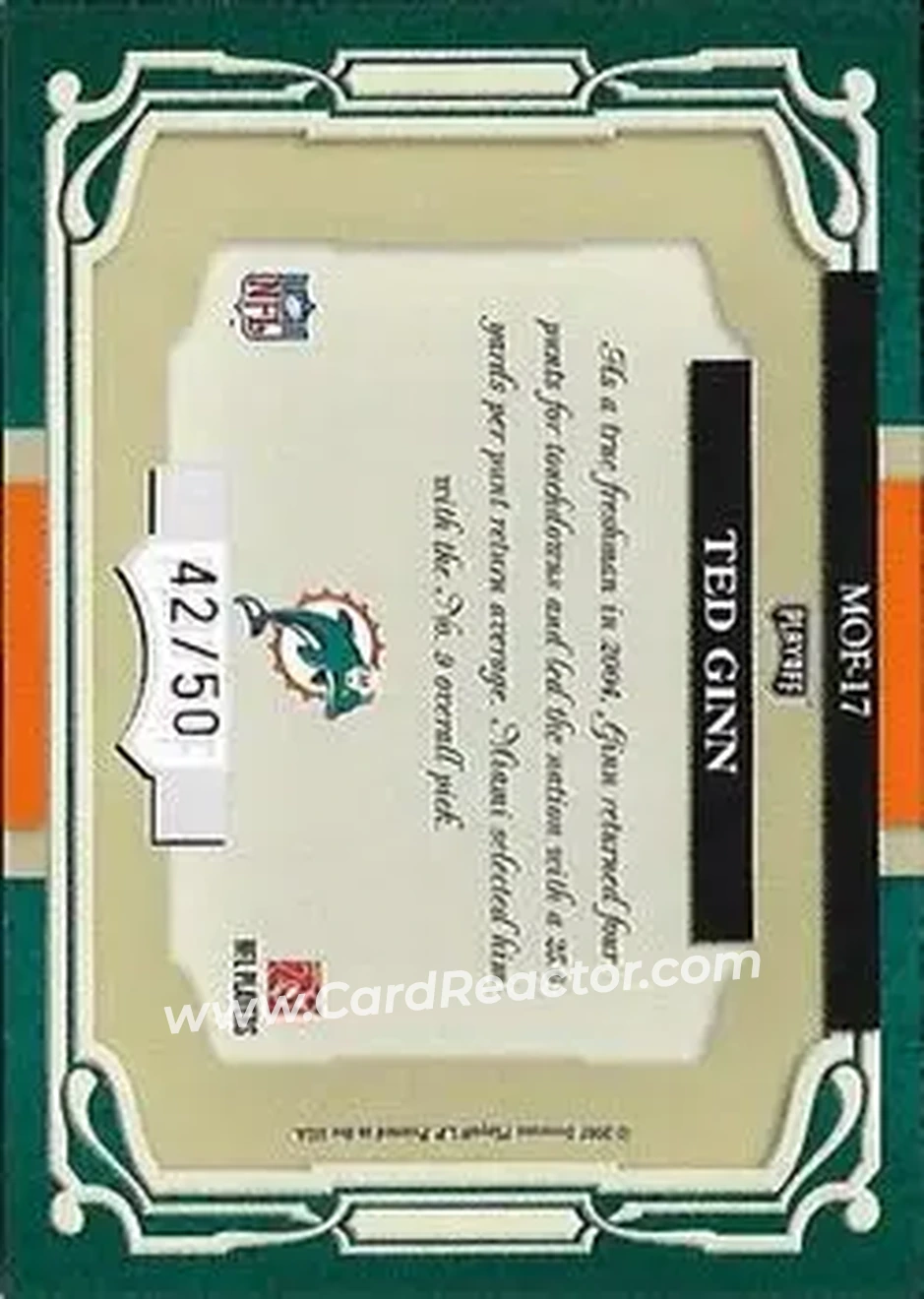 2007 Playoff Absolute Memorabilia - Marks of Fame Gold #MOF-17 - Ted Ginn Jr. - Miami Dolphins - Back
