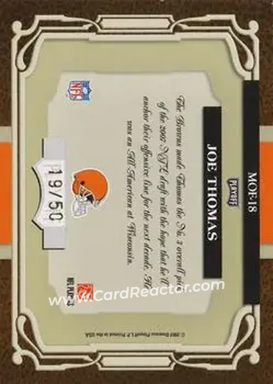 2007 Playoff Absolute Memorabilia - Marks of Fame Gold #MOF-18 - Joe Thomas - Cleveland Browns - Back 2007 Playoff Absolute Memorabilia - Marks of Fame Gold #MOF-18 - Joe Thomas - Cleveland Browns - Back