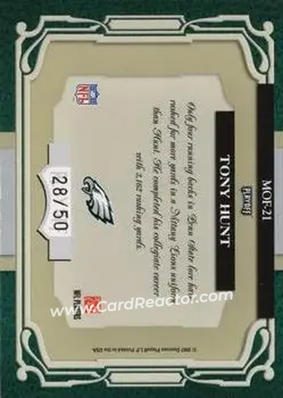2007 Playoff Absolute Memorabilia - Marks of Fame Gold #MOF-21 - Tony Hunt - Philadelphia Eagles - Back 2007 Playoff Absolute Memorabilia - Marks of Fame Gold #MOF-21 - Tony Hunt - Philadelphia Eagles - Back