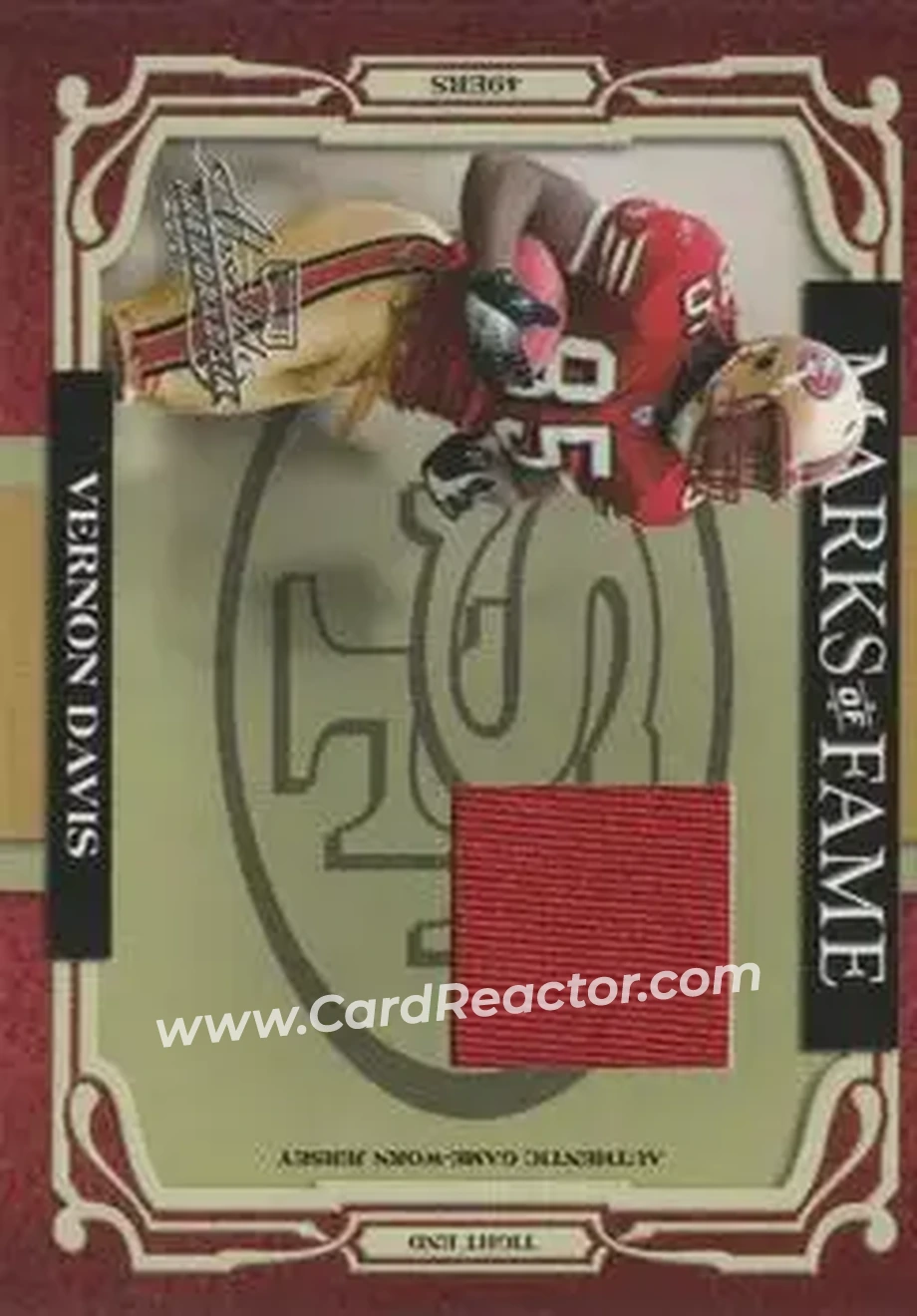 2007 Playoff Absolute Memorabilia - Marks of Fame Materials #MOF-13 - Vernon Davis - San Francisco 49ers - Front 2007 Playoff Absolute Memorabilia - Marks of Fame Materials #MOF-13 - Vernon Davis - San Francisco 49ers - Front