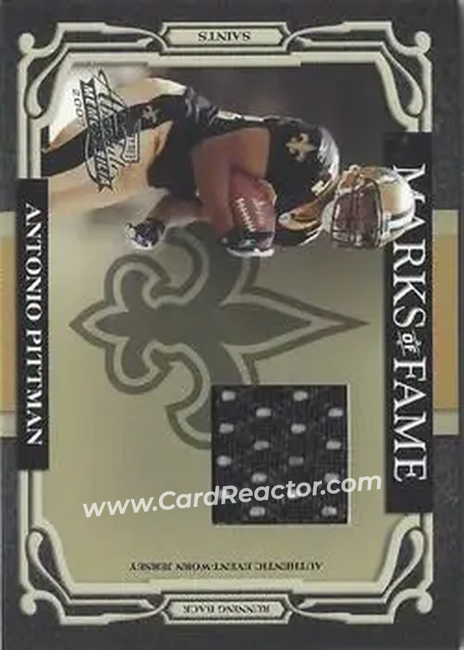 2007 Playoff Absolute Memorabilia - Marks of Fame Materials #MOF-25 - Antonio Pittman - New Orleans Saints - Front 2007 Playoff Absolute Memorabilia - Marks of Fame Materials #MOF-25 - Antonio Pittman - New Orleans Saints - Front