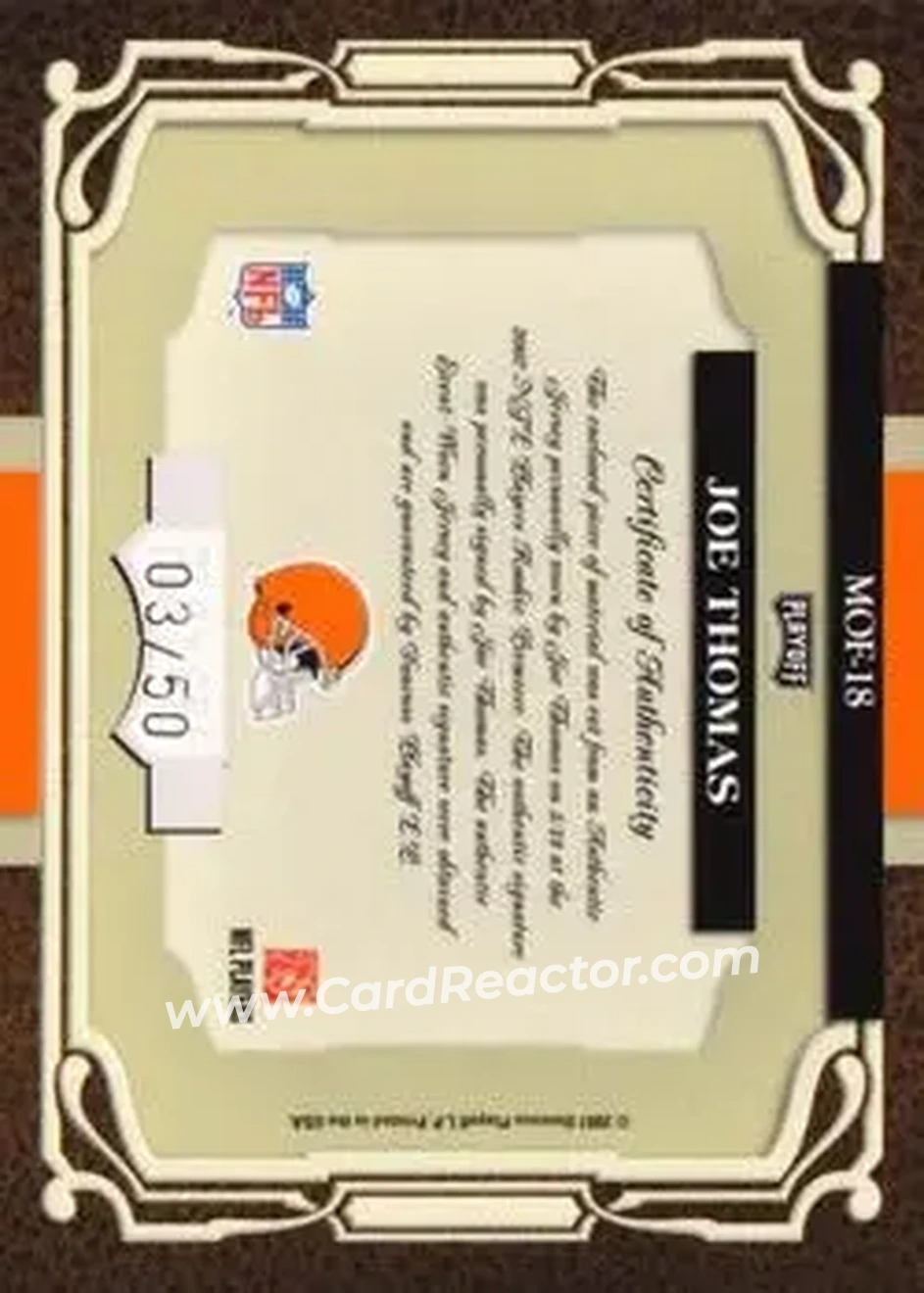 2007 Playoff Absolute Memorabilia - Marks of Fame Materials Autographs #MOF-18 - Joe Thomas - Cleveland Browns - Back