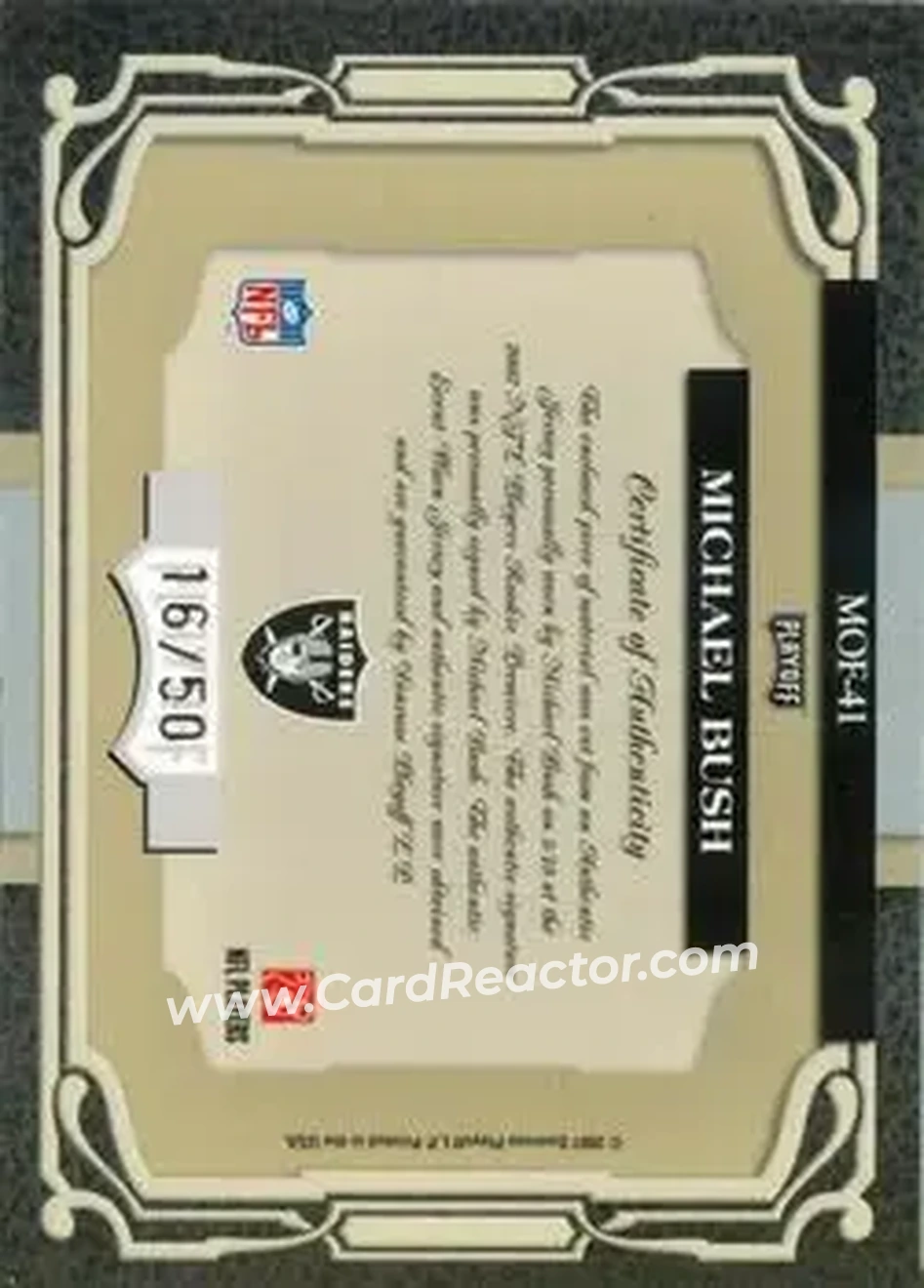 2007 Playoff Absolute Memorabilia - Marks of Fame Materials Autographs #MOF-41 - Michael Bush - Oakland Raiders - Back