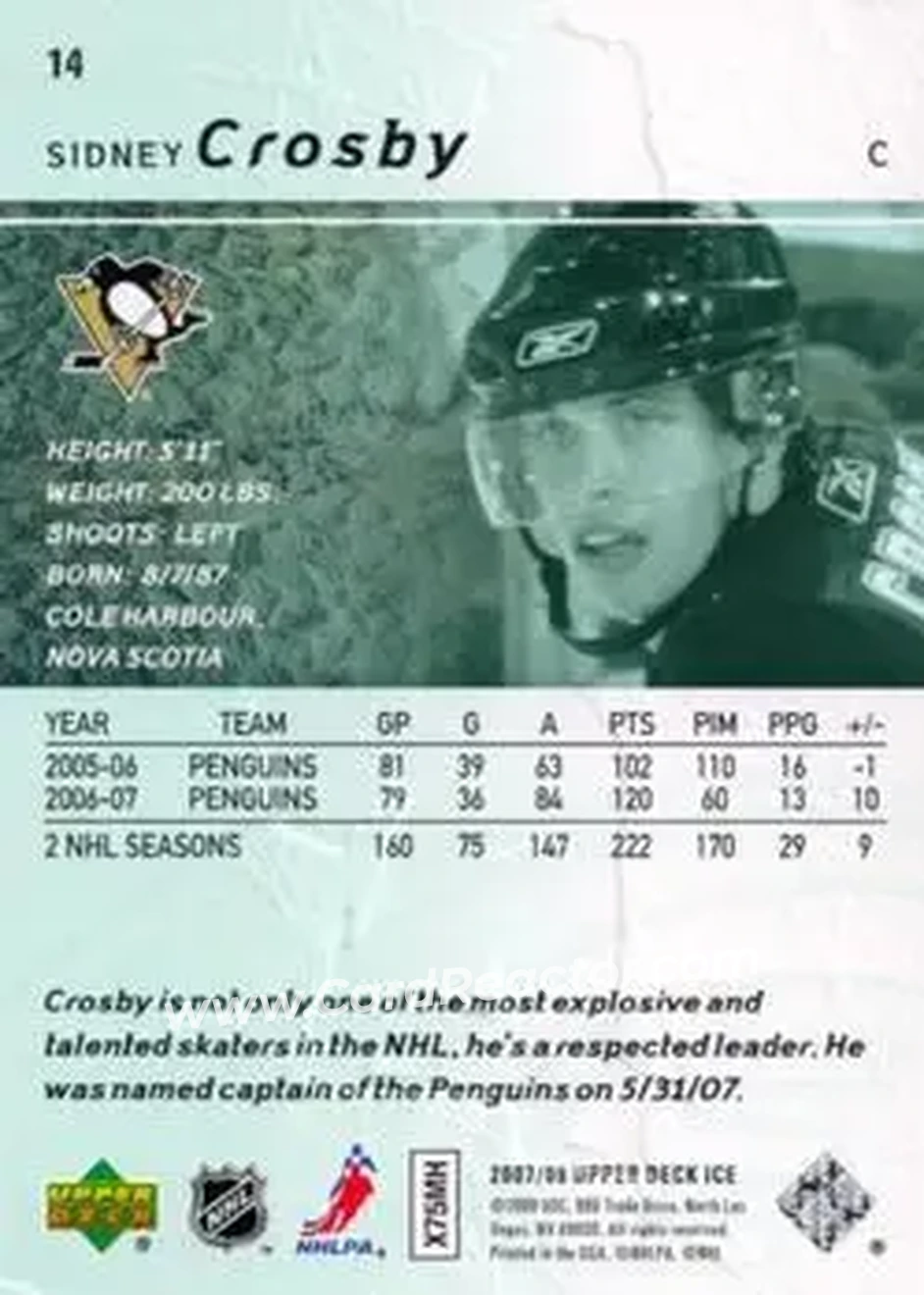 2007-08 Upper Deck Ice #14 - Sidney Crosby - Pittsburgh Penguins - Back