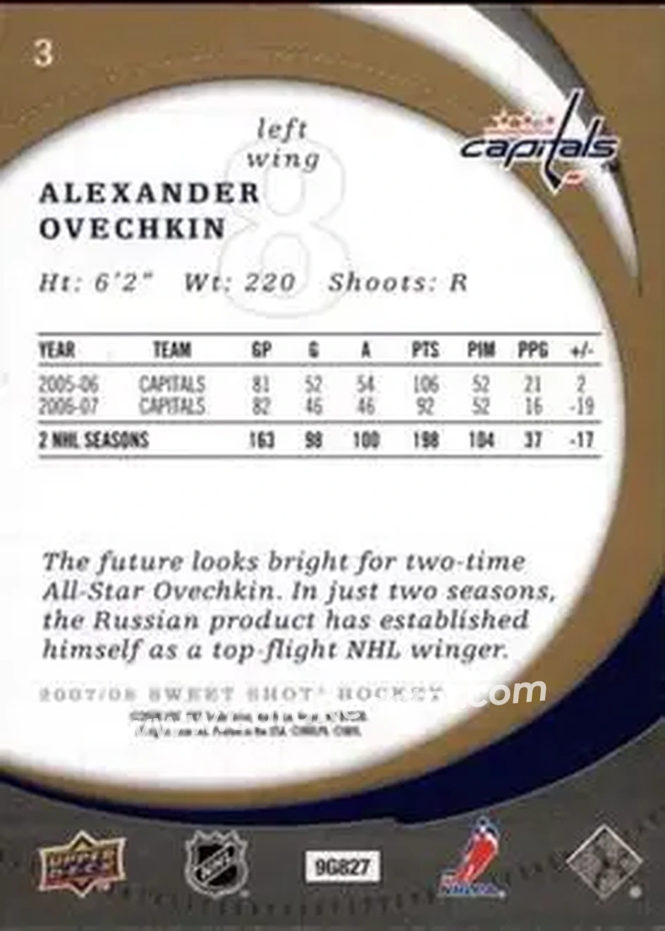 2007-08 Upper Deck Sweet Shot #3 - Alex Ovechkin - Washington Capitals - Back