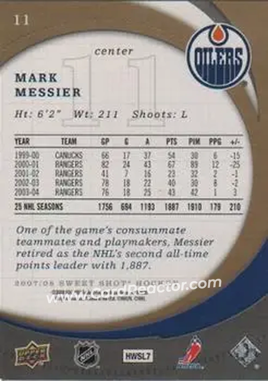 2007-08 Upper Deck Sweet Shot #11 - Mark Messier - Edmonton Oilers - Back