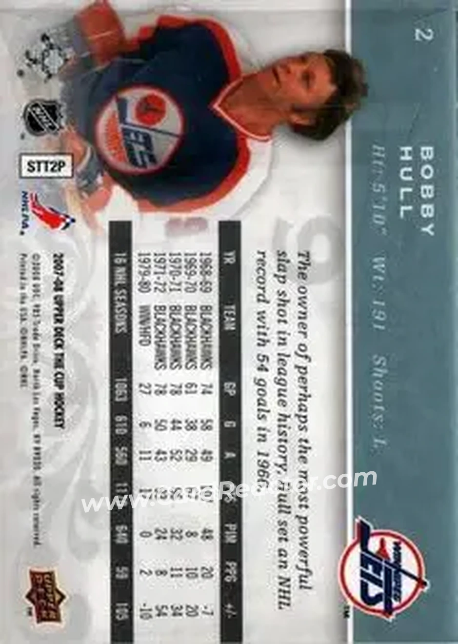 2007-08 Upper Deck The Cup #2 - Bobby Hull - Winnipeg Jets - Back 2007-08 Upper Deck The Cup #2 - Bobby Hull - Winnipeg Jets - Back