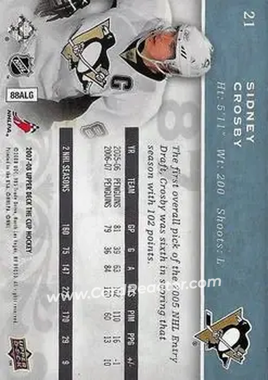 2007-08 Upper Deck The Cup #21 - Sidney Crosby - Pittsburgh Penguins - Back