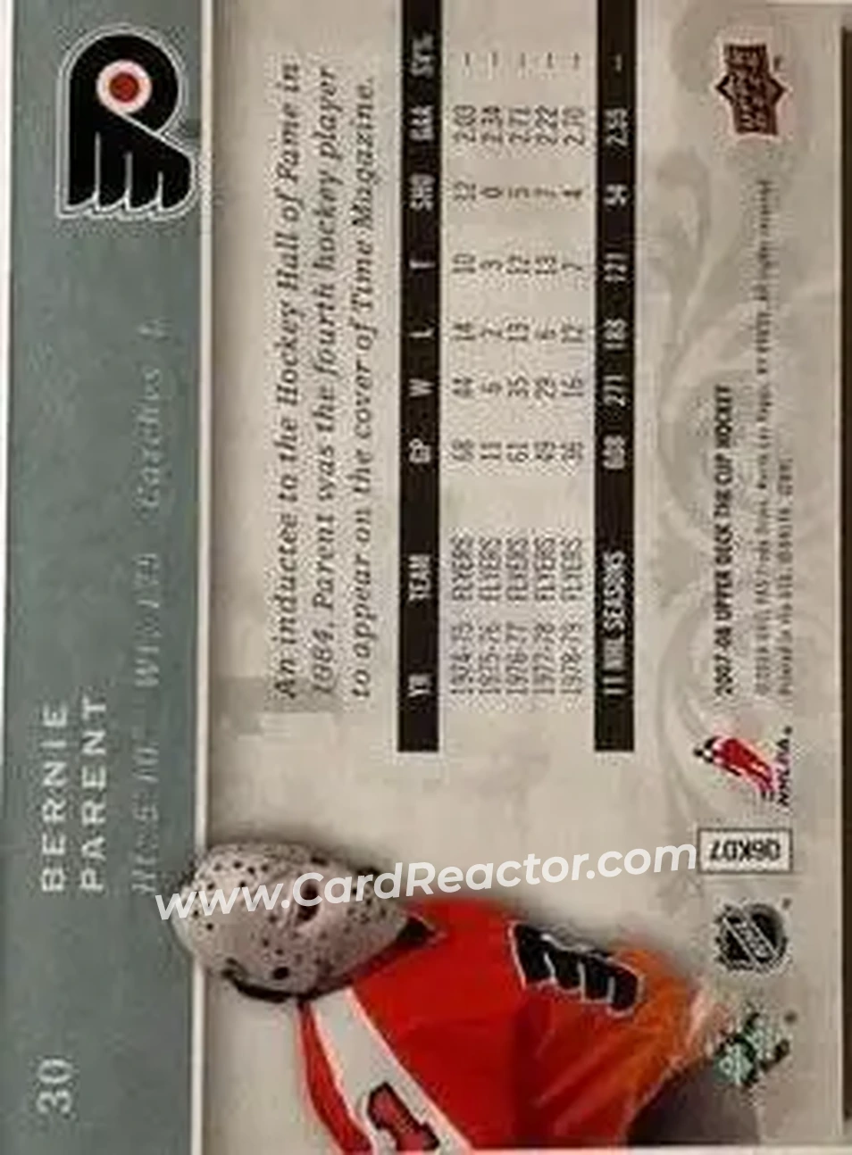2007-08 Upper Deck The Cup #30 - Bernie Parent - Philadelphia Flyers - Back