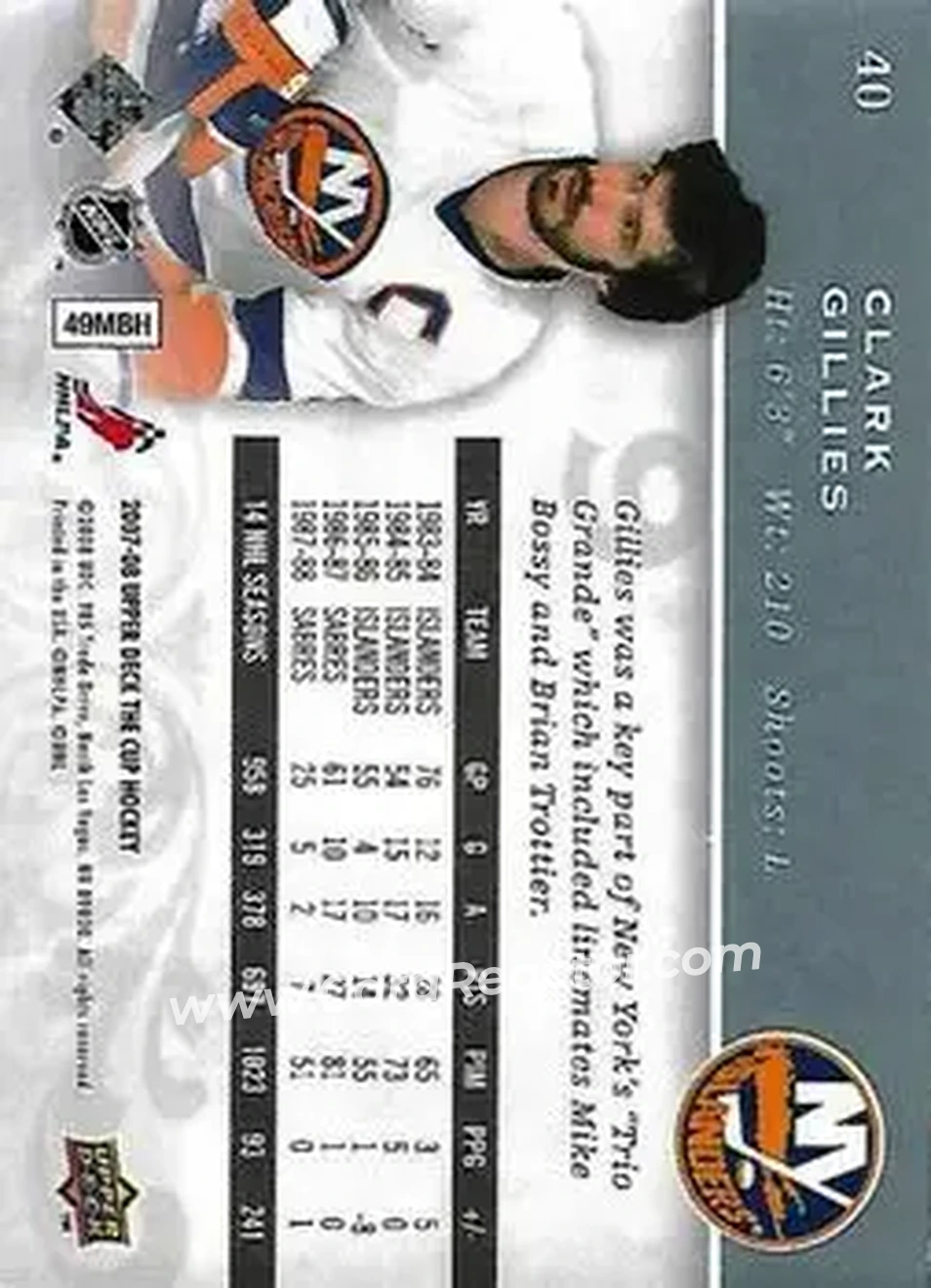 2007-08 Upper Deck The Cup #40 - Clark Gillies - New York Islanders - Back