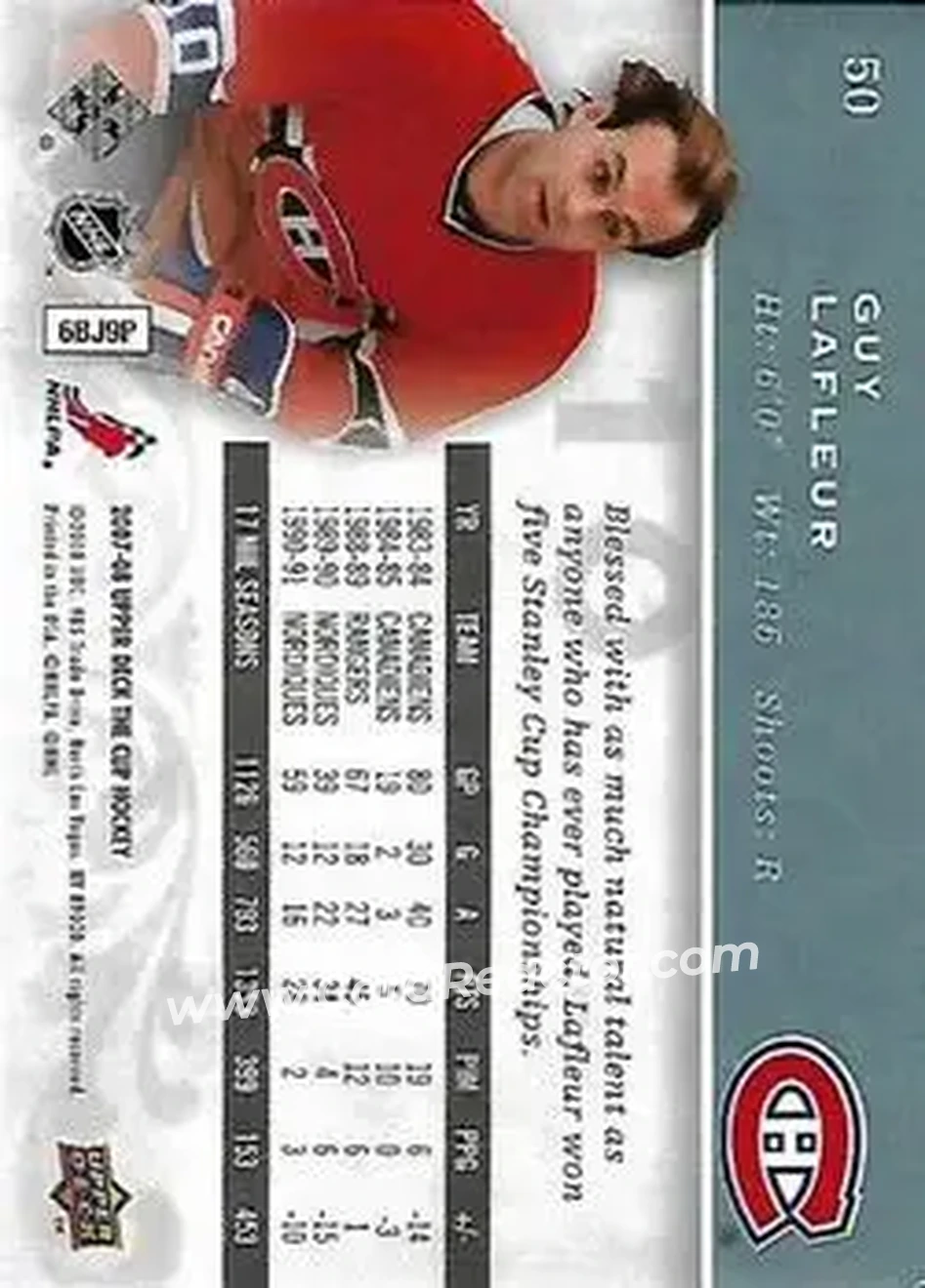 2007-08 Upper Deck The Cup #50 - Guy Lafleur - Montreal Canadiens - Back