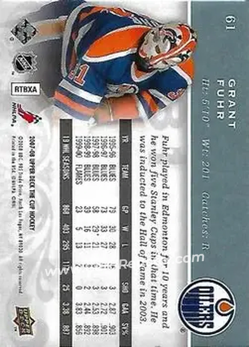 2007-08 Upper Deck The Cup #61 - Grant Fuhr - Edmonton Oilers - Back