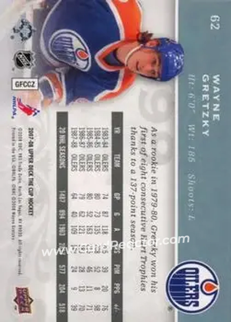 2007-08 Upper Deck The Cup #62 - Wayne Gretzky - Edmonton Oilers - Back 2007-08 Upper Deck The Cup #62 - Wayne Gretzky - Edmonton Oilers - Back