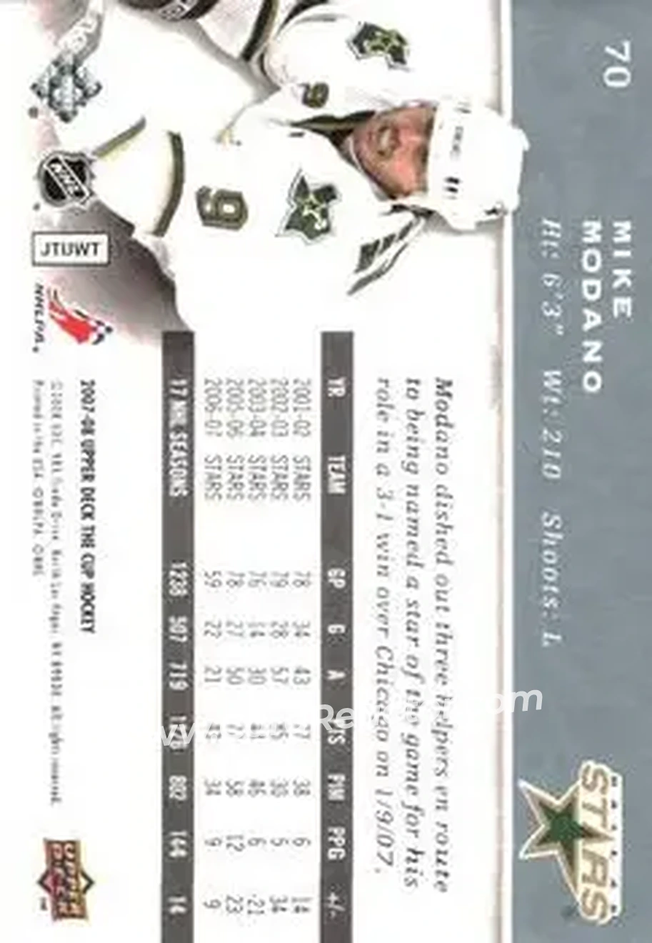 2007-08 Upper Deck The Cup #70 - Mike Modano - Dallas Stars - Back 2007-08 Upper Deck The Cup #70 - Mike Modano - Dallas Stars - Back