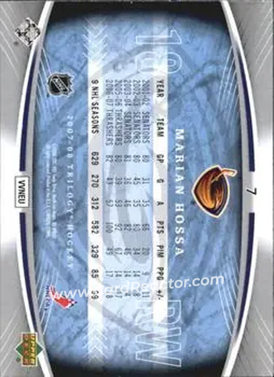 2007-08 Upper Deck Trilogy #7 - Marian Hossa - Atlanta Thrashers - Back