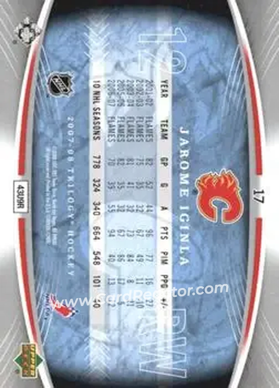 2007-08 Upper Deck Trilogy #17 - Jarome Iginla - Calgary Flames - Back