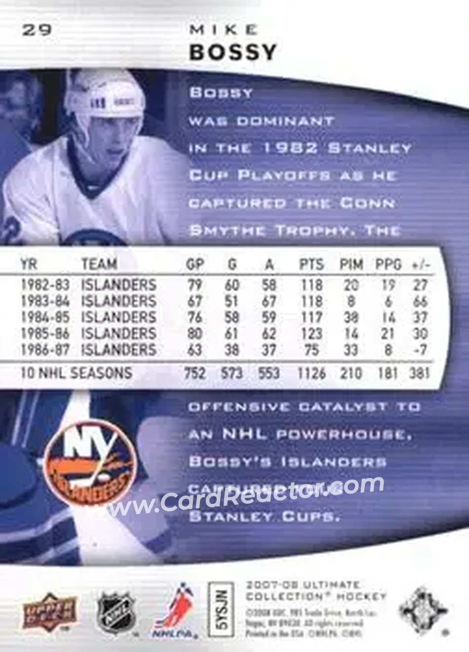 2007-08 Upper Deck Ultimate Collection #29 - Mike Bossy - New York Islanders - Back