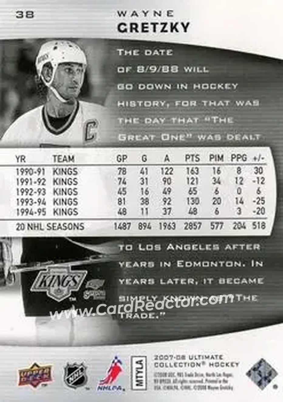2007-08 Upper Deck Ultimate Collection #38 - Wayne Gretzky - Los Angeles Kings - Back