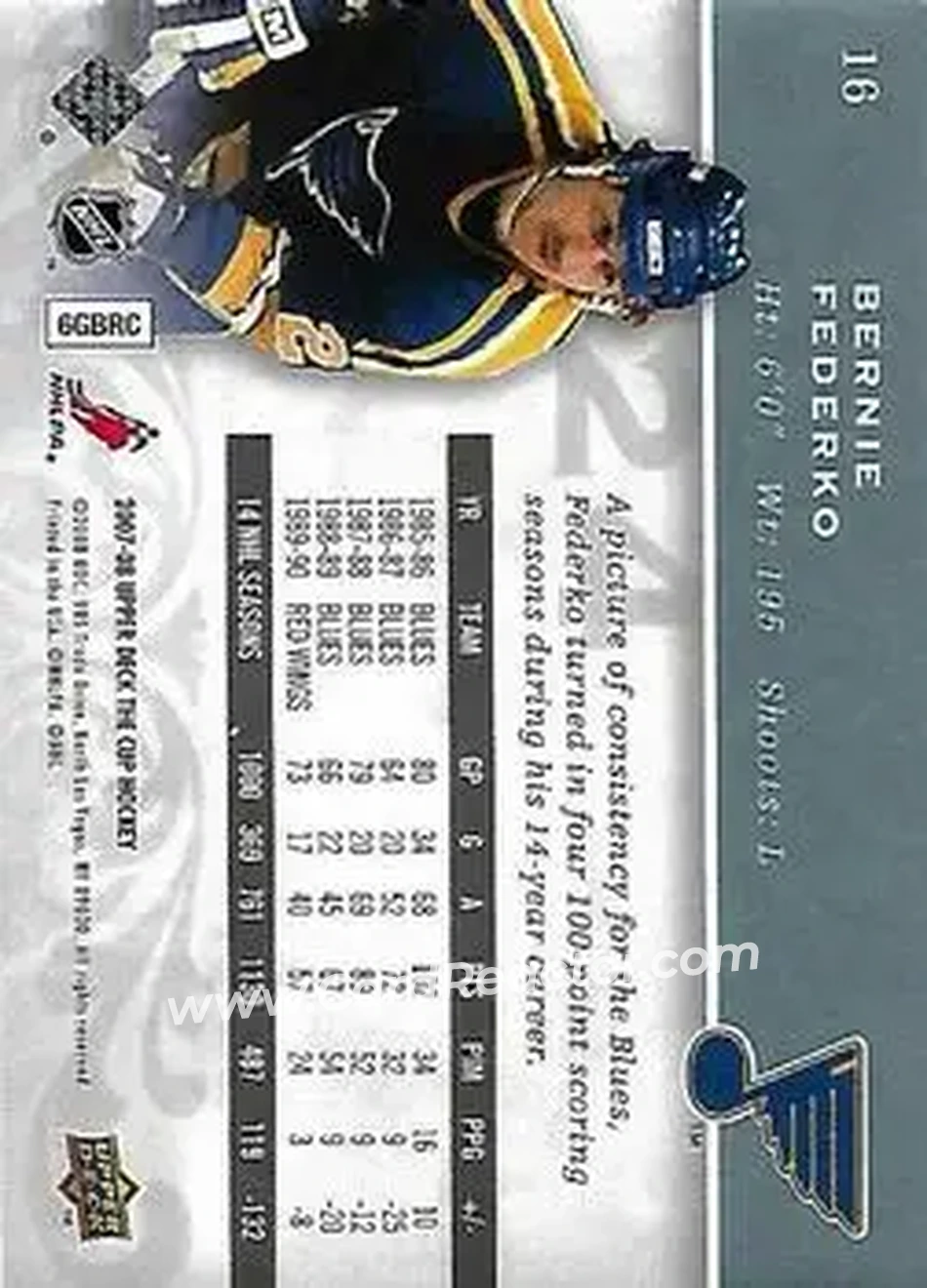 2007-08 Upper Deck The Cup #16 - Bernie Federko - St. Louis Blues - Back 2007-08 Upper Deck The Cup #16 - Bernie Federko - St. Louis Blues - Back