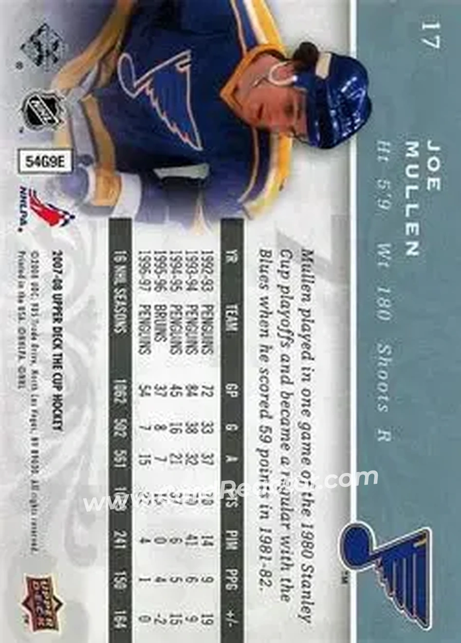2007-08 Upper Deck The Cup #17 - Joey Mullen - St. Louis Blues - Back 2007-08 Upper Deck The Cup #17 - Joey Mullen - St. Louis Blues - Back